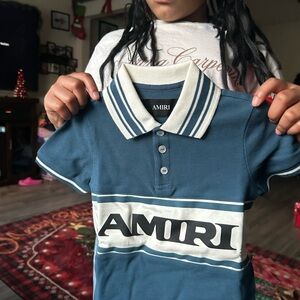 AMIRI Kids Polo Shirt in Blue with White Accents